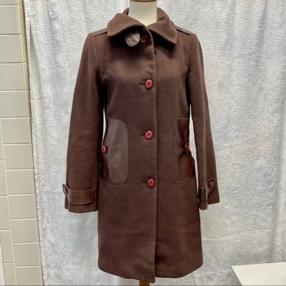 Mackage Wool/Cashmere Long Coat w Leather Trim - Picture 1 of 13